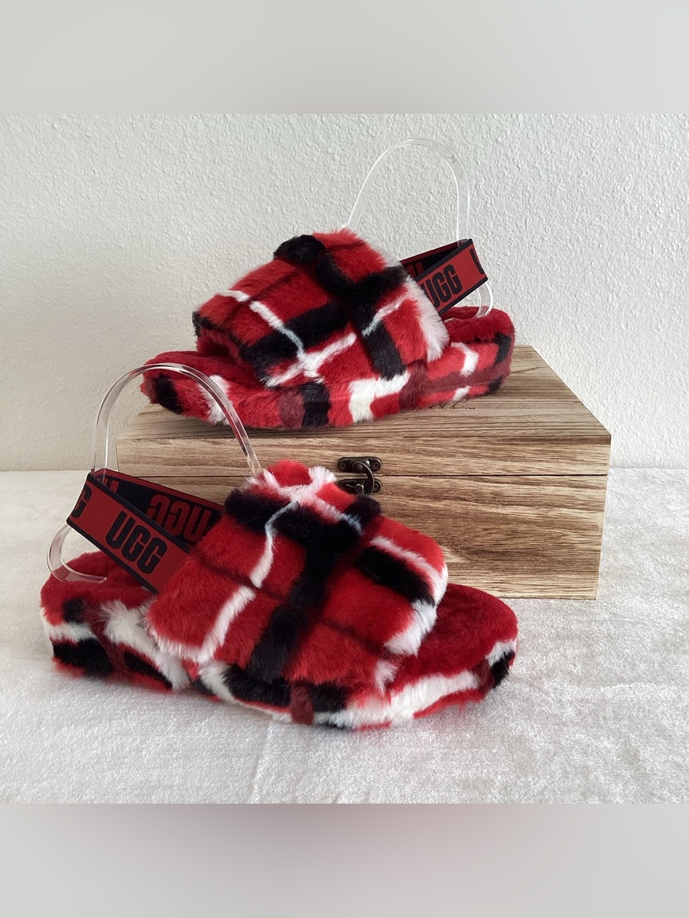 UGG Red Plaid Fluff Yeah Slide Sandal 7